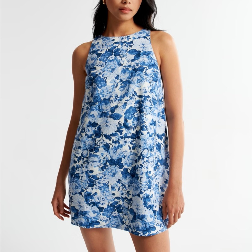 Abercrombie & Fitch blue and white Linen Shift Dress